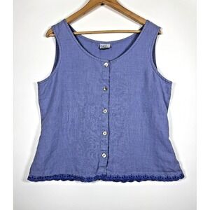 tsd Two Star Dog Tank Top Womens‎ Large Blue Hemp Button Front Made in USA